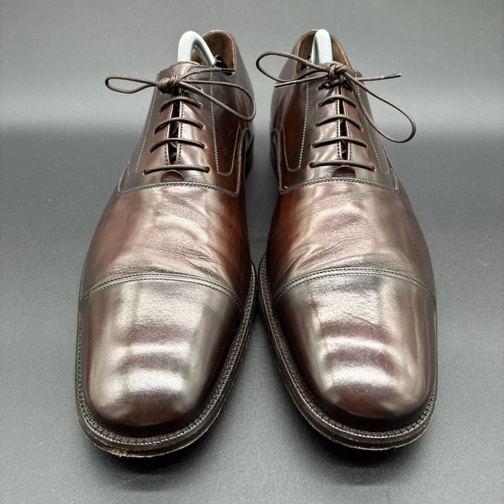 Salvatore Ferragamo Oxford Shoes Men's 11.5 D Brown Leather Cap Toe Made Italy